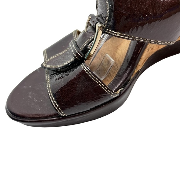 SOFFT Genuine Leather Cork Wedge Patent Slides Heels Sandals Open Toe Shoes sz 9 - Picture 11 of 16